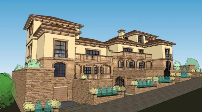 Sketchup别墅模型|叠拼别墅，古典风格