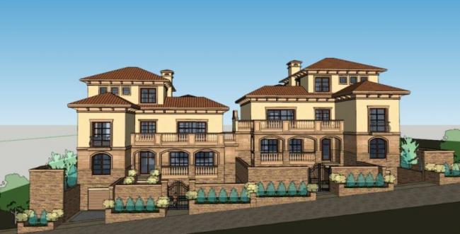 Sketchup别墅模型|叠拼别墅，古典风格
