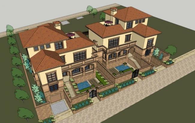Sketchup别墅模型|叠拼别墅，古典风格