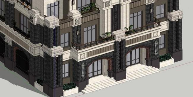 Sketchup别墅模型|联排别墅，古典风格