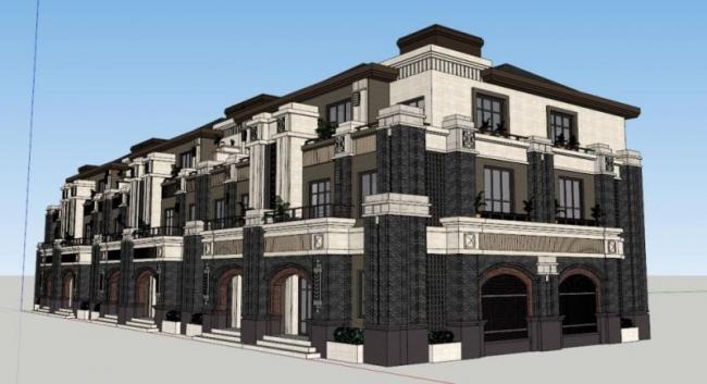 Sketchup别墅模型|联排别墅，古典风格