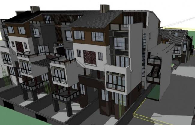Sketchup别墅模型|联排叠拼别墅群，现代风格