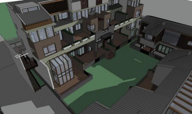 Sketchup别墅模型|联排叠拼别墅群，现代风格