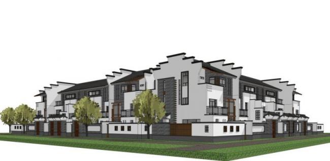 Sketchup别墅模型|联排别墅，合院，徽派