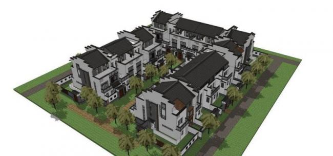 Sketchup别墅模型|联排别墅，合院，徽派