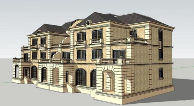 Sketchup别墅模型|双拼别墅，古典风格