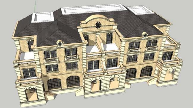 Sketchup别墅模型|双拼别墅，古典风格