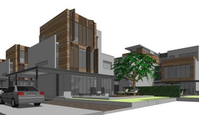 Sketchup别墅模型|双拼别墅，现代风格