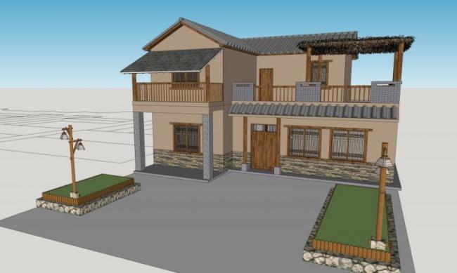 Sketchup别墅模型|独栋别墅，中式风格