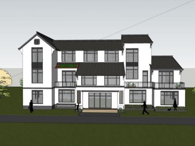 Sketchup别墅模型|独栋别墅，现代中式风格