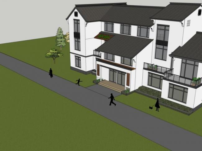 Sketchup别墅模型|独栋别墅，现代中式风格