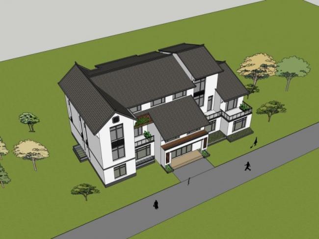 Sketchup别墅模型|独栋别墅，现代中式风格