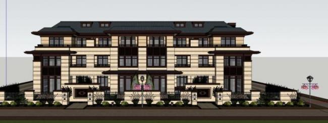 Sketchup别墅模型|联排别墅，古典风格