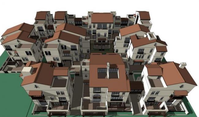 Sketchup别墅模型|别墅群，西班牙古典