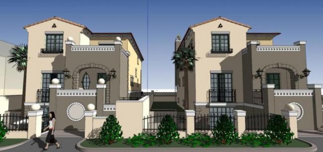Sketchup别墅模型|双拼别墅，古典风格，托斯卡纳风格