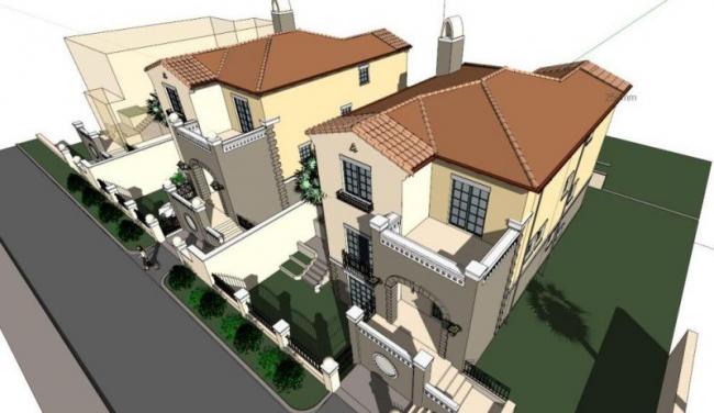 Sketchup别墅模型|双拼别墅，古典风格，托斯卡纳风格