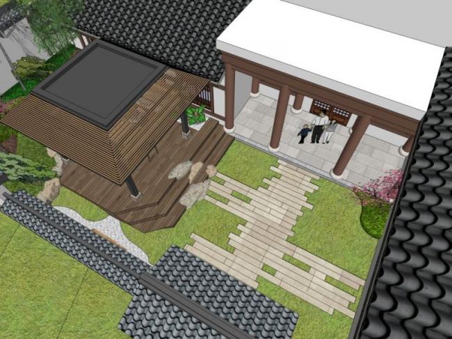 Sketchup别墅模型|叠拼别墅，中式风格