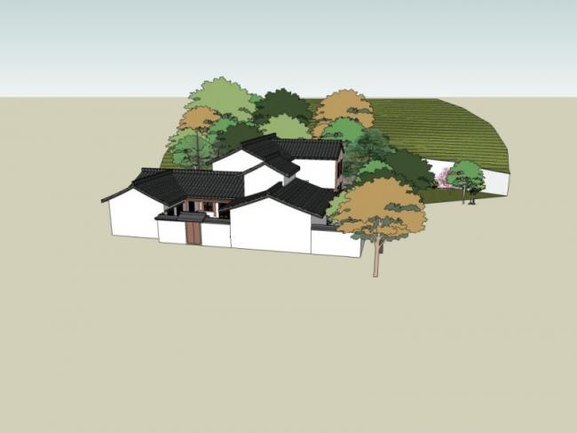 Sketchup别墅模型|叠拼别墅，中式风格
