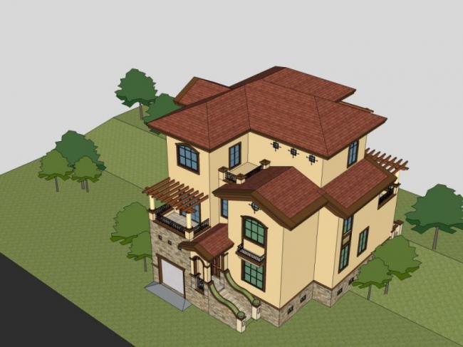 Sketchup别墅模型|独栋别墅，古典风格