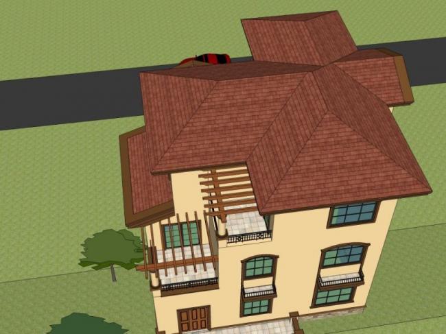 Sketchup别墅模型|独栋别墅，古典风格