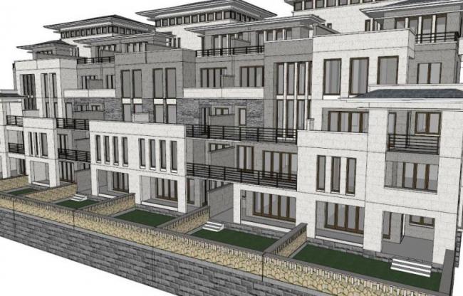 Sketchup别墅模型|联排，叠拼别墅，现代风格