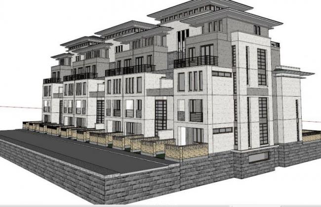 Sketchup别墅模型|联排，叠拼别墅，现代风格