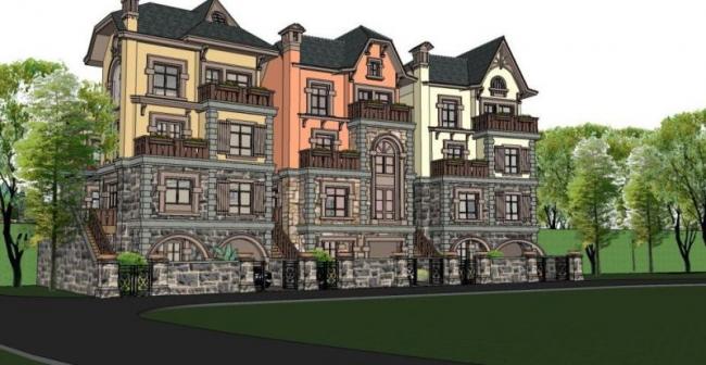 Sketchup别墅模型|联排别墅，古典风格，欧式