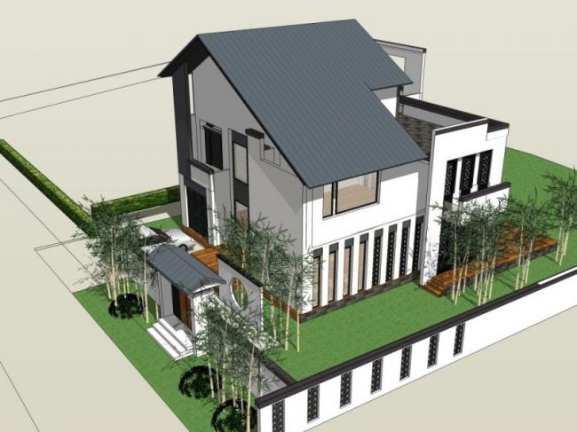 Sketchup别墅模型|独栋别墅，现代中式风格