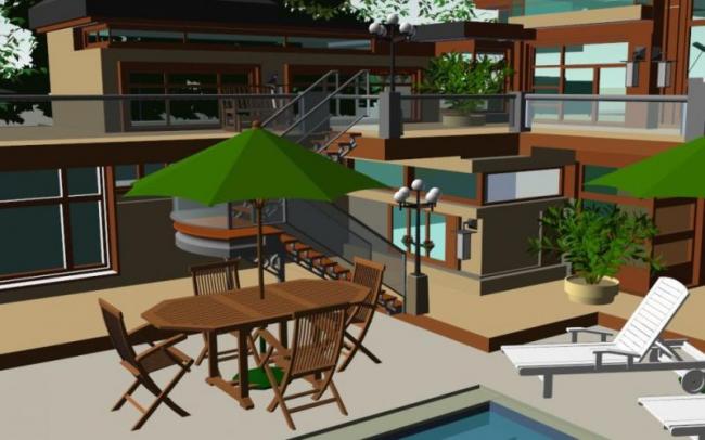 Sketchup别墅模型|独栋别墅，现代中式风格，酒店式度假别墅