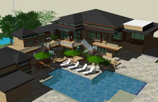 Sketchup别墅模型|独栋别墅，现代中式风格，酒店式度假别墅