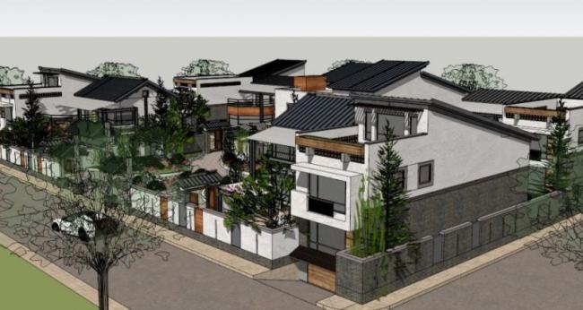Sketchup别墅模型|别墅群，现代中式风格