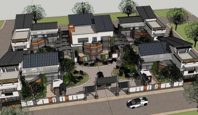 Sketchup别墅模型|别墅群，现代中式风格