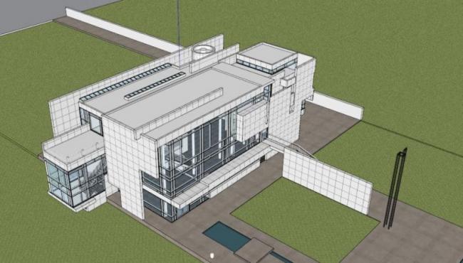 Sketchup别墅模型|独栋别墅，白色派理查德·迈耶