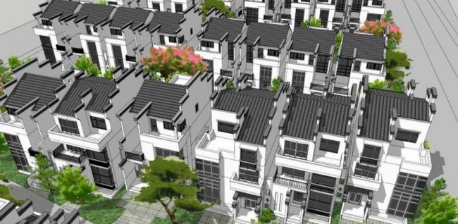 Sketchup别墅模型|别墅群，徽派民居