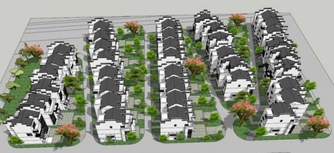 Sketchup别墅模型|别墅群，徽派民居
