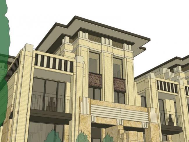 Sketchup别墅模型|联排别墅，现代风格