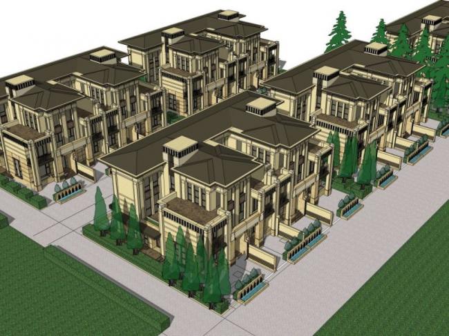 Sketchup别墅模型|联排别墅，现代风格