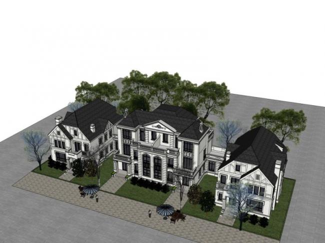 Sketchup别墅模型|联排别墅，古典风格