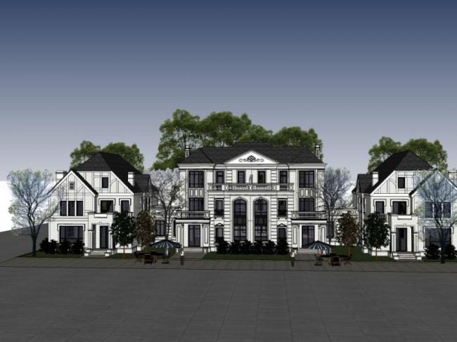 Sketchup别墅模型|联排别墅，古典风格