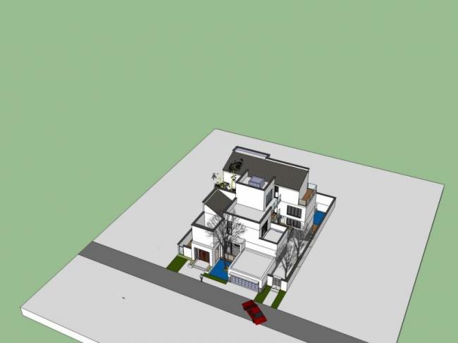 Sketchup别墅模型|独栋别墅，现代中式风格
