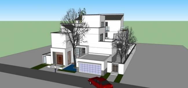Sketchup别墅模型|独栋别墅，现代中式风格