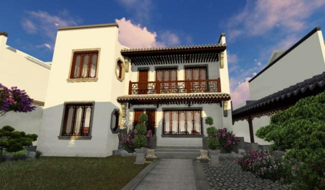 Sketchup别墅模型|独栋别墅，现代中式风格