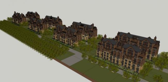 Sketchup别墅模型|联排别墅，古典风格