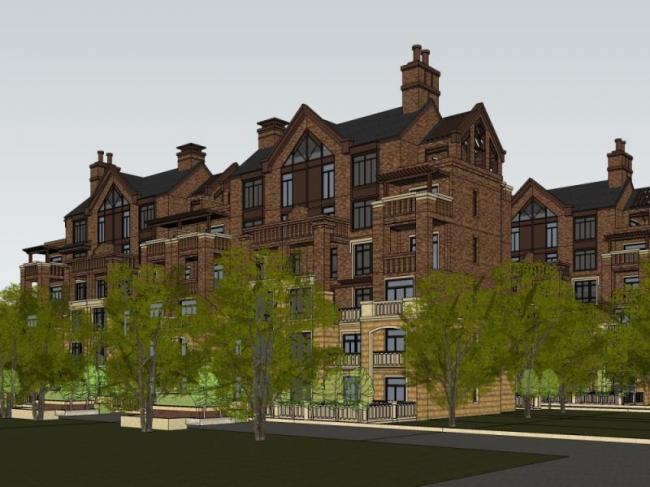 Sketchup别墅模型|联排别墅，古典风格