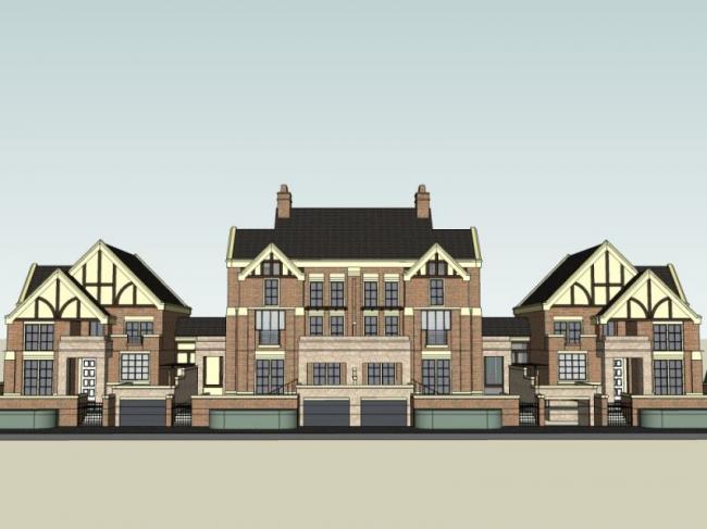 Sketchup别墅模型|联排别墅，古典风格
