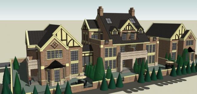 Sketchup别墅模型|联排别墅，古典风格