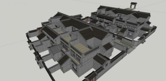 Sketchup别墅模型|别墅群，中式风格
