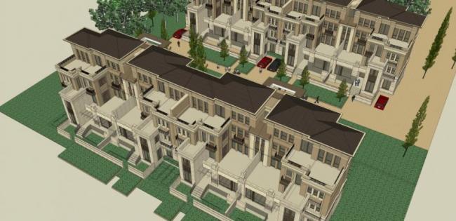 Sketchup别墅模型|联排别墅，现代风格
