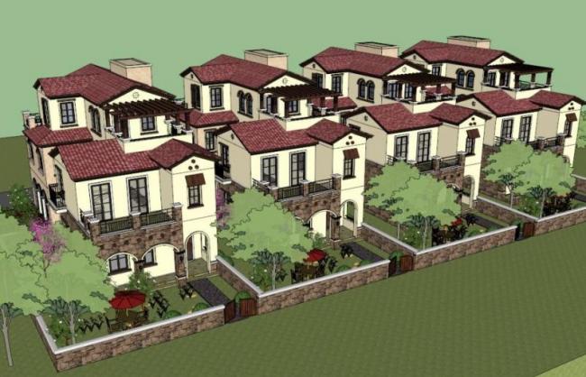 Sketchup别墅模型|联排别墅，古典风格，托斯卡纳风格