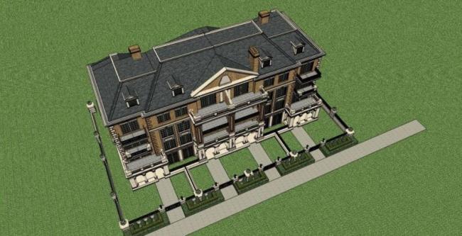 Sketchup别墅模型|联排别墅，古典风格
